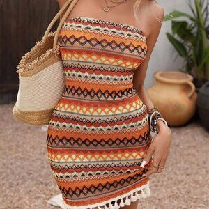 Geometric Pattern Tube Mini Dress